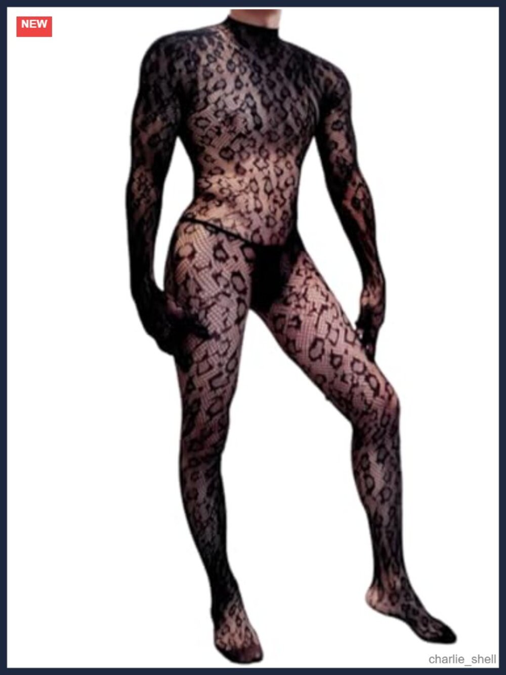 Men's Leopard One Piece Lace Jumpsuit Rave Clubwear Bodysuit